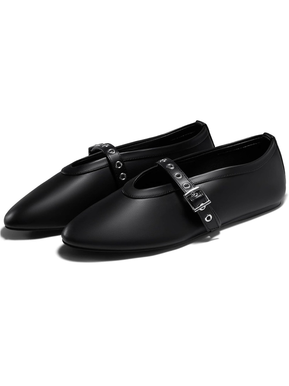 Coutgo Women’s Black Mary Jane Buckle Flats